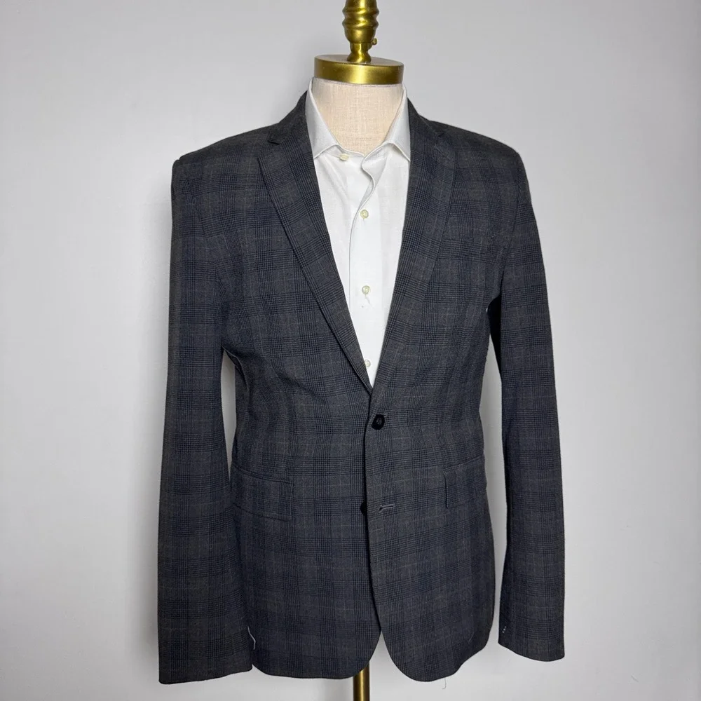 Express Blazer Mens 38R Grey Glen Plaid Extra Slim Fit Two Button Sport Coat